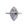 Anéis de Cluster Primavera Qiaoer 925 Prata Esterlina 6/13mm Marquise Cut Alto Carbono Diamante Jóias Anel para Mulheres Noivado Fine