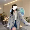 Deeptown harajuku grå tröja hjärtkvinnor chic koreansk mode jumper kvinnlig preppy stil överdimensionerad stickad topp ytterkläder