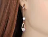 Hoop Earrings Trendy Stainless Steel CZ Crystal Water Drop Tassel Jewelry Sparkling Rose Gold Earring For Women E20010