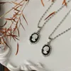 Pendentif Colliers Couleur originale Titane Acier Ovale Vintage Noir Agate Beimu Beauté Charme Collier Chandail Chaîne DIY