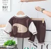 Kläduppsättningar Småbarn Boutique Baby Autumn Girl Cartoon Patchwork Cardigan Single-Breasted Baseball Jacket Shirts Pants Boys Outfits