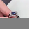 Pierścienie klastra 1CT Blue Diamond Pierdzież zaręczynowy dla mężczyzn solid 18k biały złot