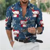 メンズドレスシャツ楽しいクリスマススノーマンテーマ3Dプリントカジュアル長袖ストリートウェアトップスユニセックスホリデーパーティーハワイアン