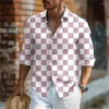 Mäns casual skjortor 2023 Checker tryckt långärmad skjorta utomhusdesigner toppknapp lapel högupplöst mönster S-6xl