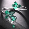 Bangle Stonefans Green Emerald Armband Öppna justerbara smycken för kvinnor Bride Arm Cuff Wedding Bridesmaid Handgåva