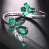 Bracciale Stonefans Bracciale verde smeraldo aperto gioielli regolabili per le donne Polsino da braccio per matrimonio Regalo per damigella d'onore