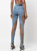 Damesjeans DEAT Mode Damesjeans Hoge taille Spiraal uitgehold mesh Ontwerp Sense Stiksels Split Denim broek Herfst WY140 230826