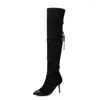 Laarzen Dames Herfst en Winter Modieus Veelzijdige Stijl Sexy Over de knie Modern Gekruist Hoog 8 cm Grote maten 31-48