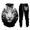 Survêtements pour hommes Animal Tiger 3D Survêtement imprimé Set Casual Sweat à capuche et pantalon 2pcs Ensembles Automne Hiver Mode Streetwear Homme Vêtements Costume
