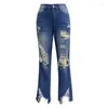 Women's Jeans 2023 Spring Perforated Washed And Teared Ragged Edge Beggar Pants Ripped For Women