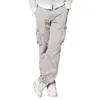Calças masculinas homens casual carga calça cor sólida perna reta jogger sweatpant solto calças de treino com bolsos streetwear