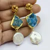 Dangle Earrings Guaiguai Jewelry Real White Keshi Coin Pearl Blue Kyanites 스터드 레이디 스터드 스타일 간단한 선물