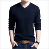 Suéter masculino outono e inverno pulôver com decote em v botão sólido camiseta férias moda escritório senhora casual formal malha bottom tops