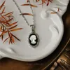 Pendentif Colliers Couleur originale Titane Acier Ovale Vintage Noir Agate Beimu Beauté Charme Collier Chandail Chaîne DIY