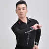 Stage Wear Latin Tango Rumba Dance Shirt Black Long Sleeve Top Garment Boys Men Ballroom Dancewear Performance Costume