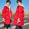 Para baixo casaco de inverno crianças meninas casacos longos crianças meninos jaquetas moda grosso com capuz branco para baixo 2-14y adolescentes casaco parkas r230905