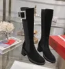 Viv Go Épais Strass Boucle En Métal Chealsea Genou Bottes Designer Daim Boot Femmes En Cuir Mode Martin Bottes Semelle En Caoutchouc Bottines D'hiver Chaussure