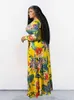 Plus size Dresses Gaun Ukuran Elegan Bunga Kerah V Wanita dengan Sash Lurus Maxi Lengan Panjang Grosir Jumlah Besar Drop 230907