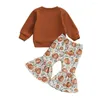 Kläderuppsättningar 2023 Höstens småbarn Girls Halloween Pants Långärmad brevtryck Sweatshirt Pumpkin blossade för 0-3 års baby