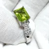 Cluster Rings Genuine Green Peridot Women Ring 925 Sterling Silver 7x9mm Emerald Cut Gemstone Jewelry August Birthstone R002GPN