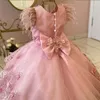 Girl Dresses Sleeveless Lace Embossed Bow First Communion Princess Dress Flower Wedding Birthday Beauty Pageant Dream Kids Gift