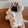 Hoodies للسيدات 2023 مستقلة من النوع الثقيل Kawaii لطيف فتاة الأذن هوديي اللون الصلب منتصف الطول الطول في الربيع/الخريف