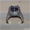 Wedding Rings Size 5-11 Luxury Jewelry 8Ct Big Stone White Sapphire 14Kt Gold Filled Gf Simated Diamond Wedding Engagement Band Ring L Dh7Ed