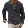 Camisolas masculinas de lapela de peito único elegante cardigans de inverno mistura de algodão elegante de malha com botão para o outono