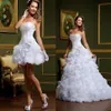 Sexig vestido de noiva vita bröllopsklänningar med avtagbar kjol stropplös älskling pick-ups arabiska mini korta brudklänningar311f