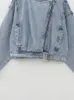 Vestes Femmes Maxdutti Mode Britannique High Street Lavé Veste Rétro Femmes En détresse Denim Fermetures À Glissière Casual Tops Bomber