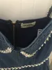 Tidigt hösten 2023 Ny Self Self Po-tra-it Design Rhinestone Shoulder Strap Denim Sling Dress Elegant Celebrity Denim Dress