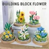 Blocks Sunflower In Glass Cove Dome Rose Bouquet Building Blocks DIY Artificial Assembly Flowers for Christmas Valentine's Day Gifts R230907