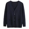 Men's Sweaters Korean Cardigan Sweater Knit Top Clothes Navy Blue Long Sleeve V-neck Oversize Jacket Coat