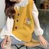 Deeptown Kawaii милый свитер, жилет, женский цветочный принт, корейский стиль, консервативный модный милый желтый вязаный жилет, джемпер, женские топы Y2K