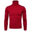 Herrtröjor vinter varm turtleneck tröja män mode fast stickad herr casual manlig dubbel krage smal fit pullover