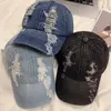 Bollmössor Holed Baseball Vintage Washed Distressed Hat Mode Sports justerbar snapback denim hattar för kvinnor män hiphop cap