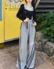 Kvinnors byxor kvinnor breda ben tröjor grå överdimensionerad avslappnad vintage sportbyxor baggy kvinnlig koreansk streetwear y2k sida randig