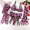 Ensemble sexy de lingerie léopard avec des gants de bas sous-vêtements sans couture porte-jarretelles sensuel ensemble rose tenues sexy intimes 230808