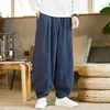 Men's Pants Mens Cotton Linen Baggy Wide Leg Elastic Waist Loose Trousers Casual Harem Solid Color Wushu Drawstring Men Lantern