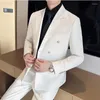 Ternos masculinos homens duplo breasted terno 2 peça moda simples cavalheiro negócios banquete vestido fino ajuste casamento blazer e calça