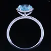 Clusterringen 925 sterling zilver 6,5 mm rond geslepen 1,44 ct blauwe topaas pave natuurlijke diamanten verlovingsring bruiloft edelsteen sieraden ring groothandel