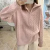 Women's Sweaters Autumn Winter Sweater With Zipper Beige Warm Jumper Vintage Knitted Elegant Soft Tops For Office Lady Oversize