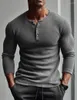 Herr t-skjortor herrar långärmad skjorta fitness hög elasticitet knapp upp v-ringning fast färg casual t-shirt