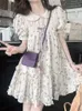 Floral Print French Elegant Dres Chiffon Japanese Sweet Party Mini Dress Female Korean Kawaii Puff Sleeve New 230808