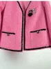 Vestes pour femmes français Vintage petit parfumé élégant Rose Tweed veste courte manteaux pour femmes automne à manches longues vêtements d'extérieur pour femmes