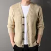 Men's Sweaters 2023 Autumn V-neck Knitted Cardigan Youth Casual Thickening Fashion Cable-Knit Sweater