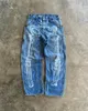 Męskie dżinsy gotyckie punkowe wzór kości Drukowane dżinsy dla mężczyzn Y2K Hip Hop Streetwear Casualne szerokie nogi dżinsy dla mężczyzn jesień 230907
