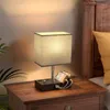 テーブルランプアメリカンベッドルームベッドサイドランプスイッチ付きシンプルな布ランプリビングルームスタディオフィスUSB充電LEDデスク