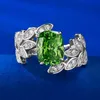 2023 New emerald diamond ring for women High quality Fashion 925 sterling silver leaf diamond wedding ring hiphop jewelry Gifts