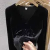 Autumn New Gold Velvet Advanced Design Feel Bubble Sleeve Foreigner Long Sleeve Top